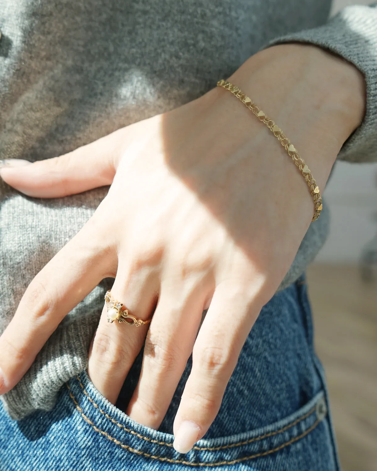 14k Gold Heart Chain Bracelet