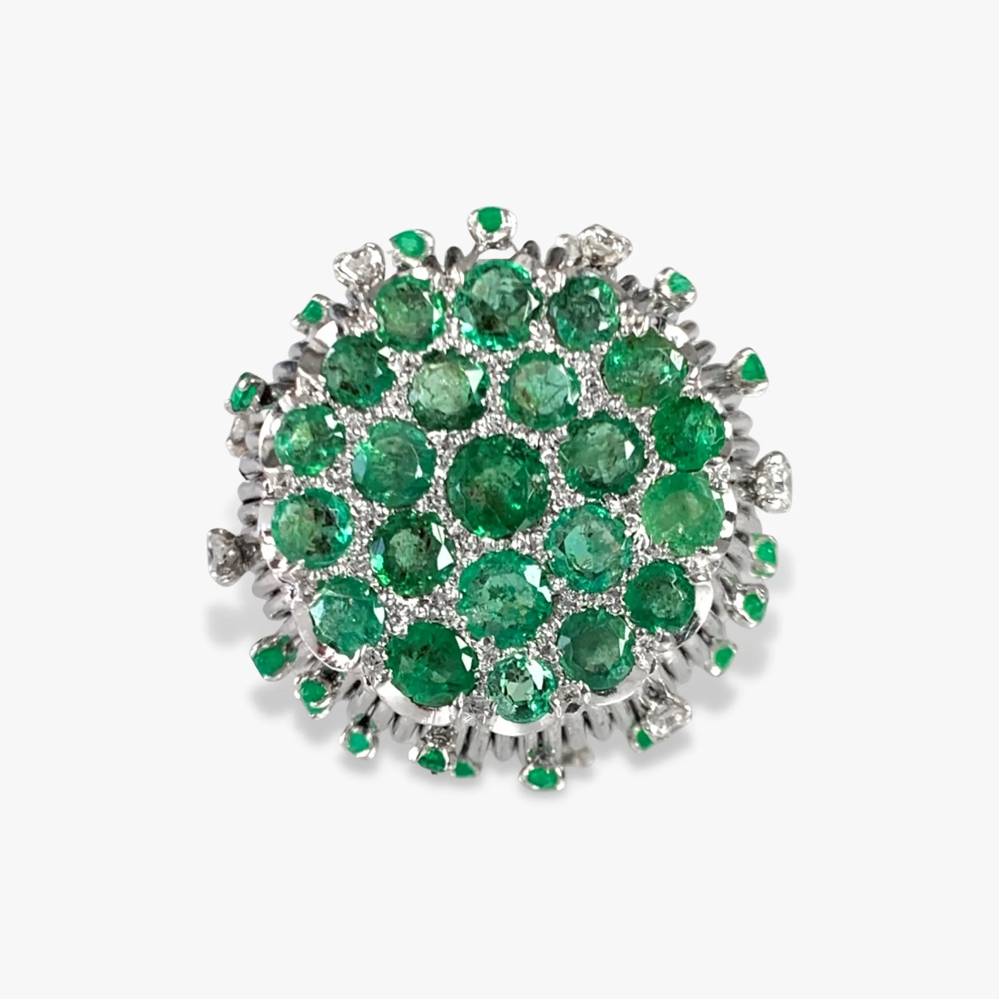 14k White and Yellow Gold Emerald and Diamond Dome Ring