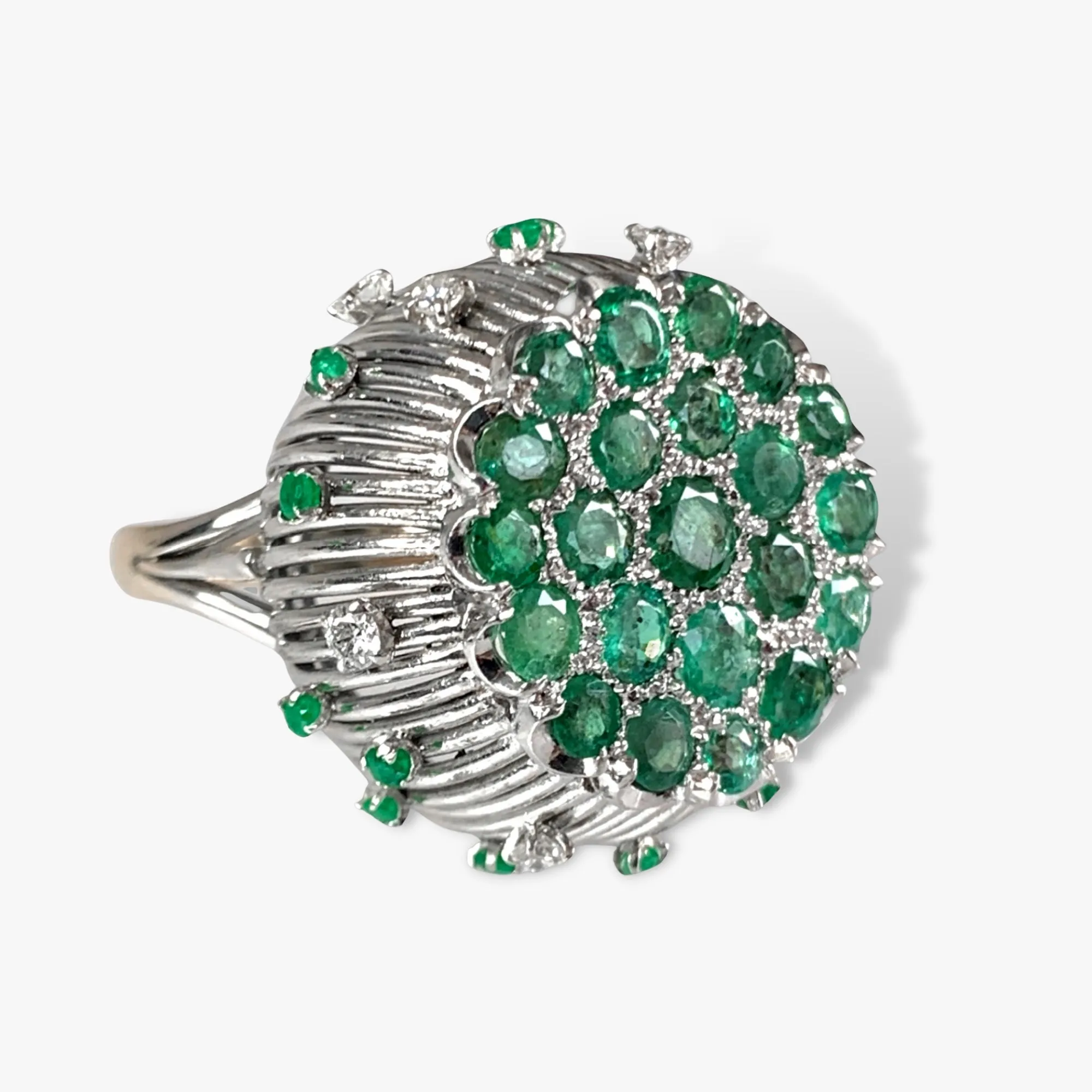 14k White and Yellow Gold Emerald and Diamond Dome Ring