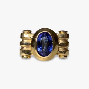 14k Yellow Gold Oval and Round Tanzanite Vintage Bezel Ring