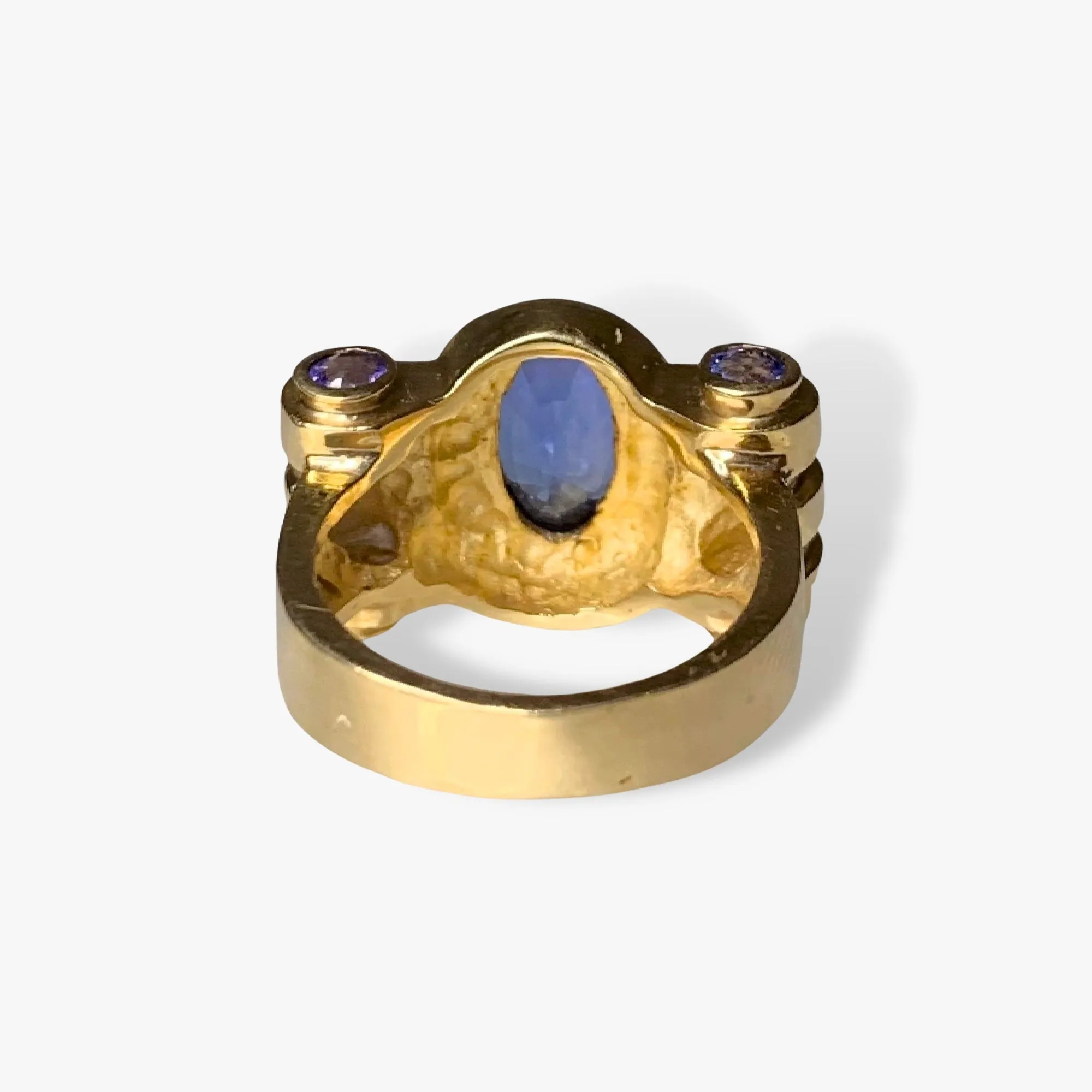 14k Yellow Gold Oval and Round Tanzanite Vintage Bezel Ring