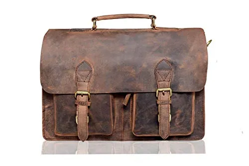 16 Inch Vintage Computer Leather Laptop Messenger Bags for Men Leather Briefcase Shoulder Bag Man & Women Bag