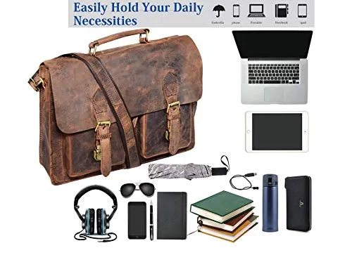 16 Inch Vintage Computer Leather Laptop Messenger Bags for Men Leather Briefcase Shoulder Bag Man & Women Bag