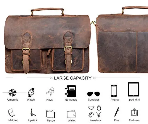 16 Inch Vintage Computer Leather Laptop Messenger Bags for Men Leather Briefcase Shoulder Bag Man & Women Bag