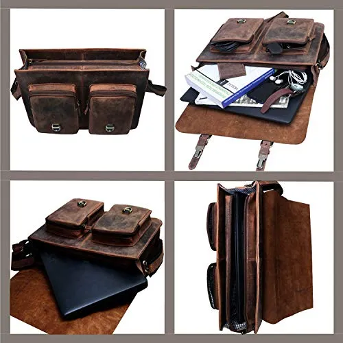 16 Inch Vintage Computer Leather Laptop Messenger Bags for Men Leather Briefcase Shoulder Bag Man & Women Bag