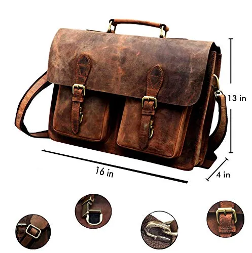 16 Inch Vintage Computer Leather Laptop Messenger Bags for Men Leather Briefcase Shoulder Bag Man & Women Bag