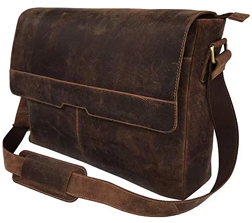 18 Inch Vintage Computer Leather Laptop Messenger Bags for Men Leather Briefcase Shoulder Bag Man & Women Bag (vintage brown)