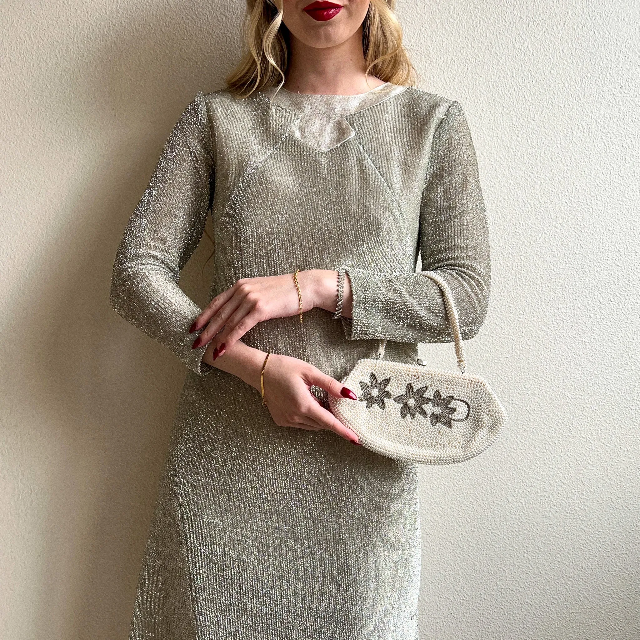 1950s Faux Pearl Handbag With Floral Details