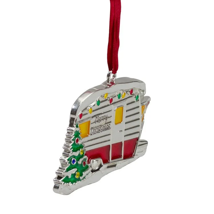 3.5" Silver-Plated Camper with European Crystals Christmas Ornament