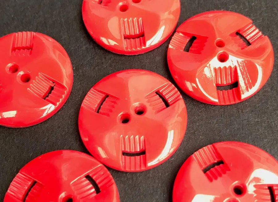 6 Bright Red Vintage French 2.2cm or 1.7cm  Buttons