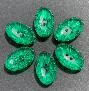 6 Elliptical Glowing Jade Green Vintage Buttons  13mm, 15mm or 17mm long