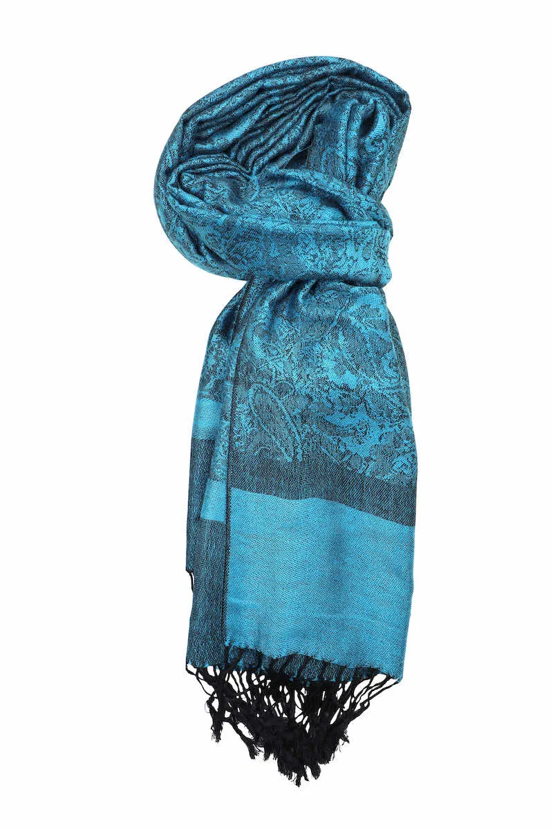 Achillea Cyan Blue Jacquard Pashmina Scarf