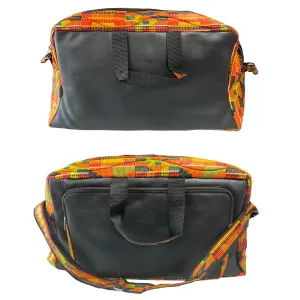 African Kente Print Leather Duffle Bag