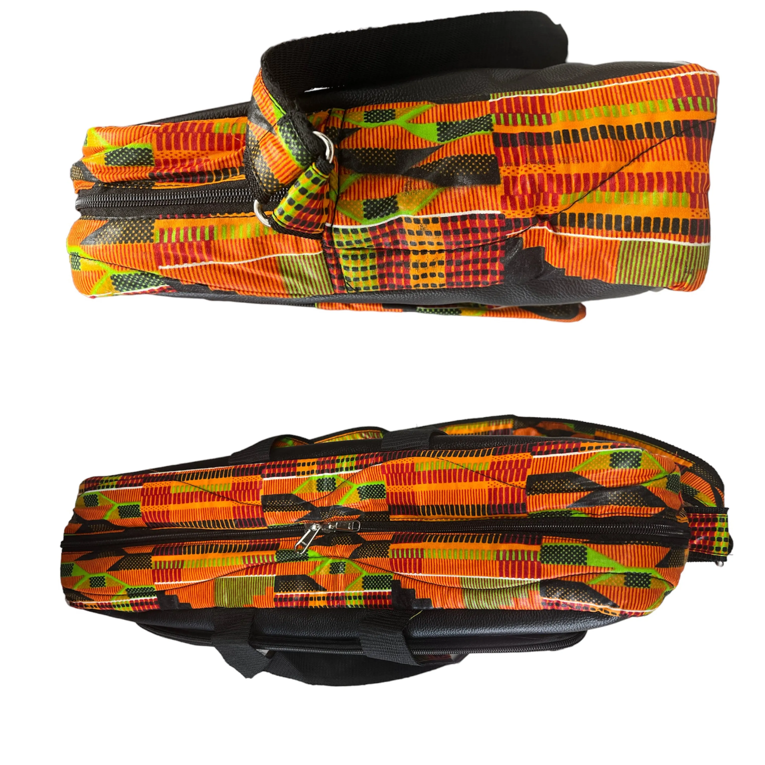 African Kente Print Leather Duffle Bag