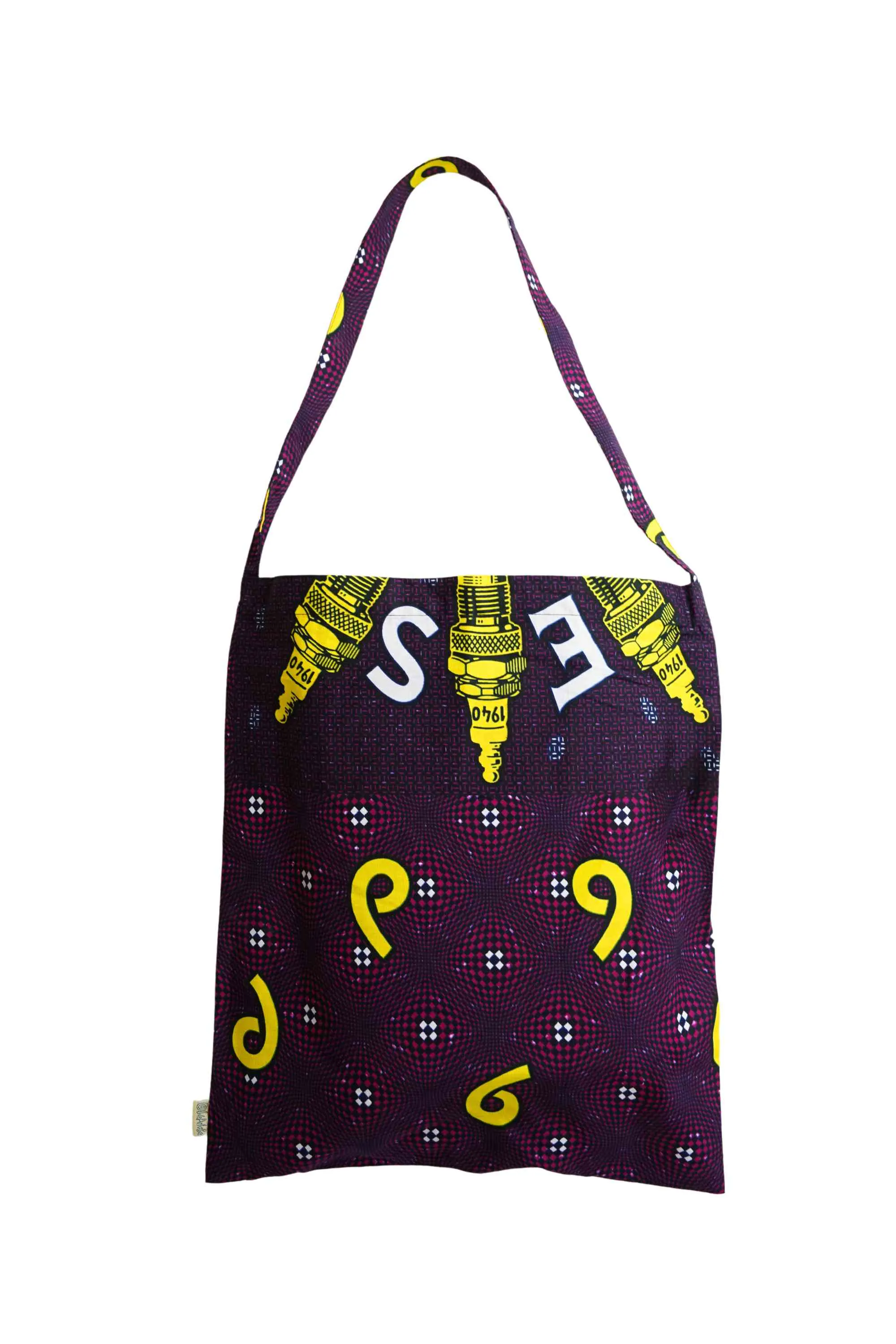 Akoli Messenger Totebag - Purple and Yellow African Ankara Wax Cotton Print_3