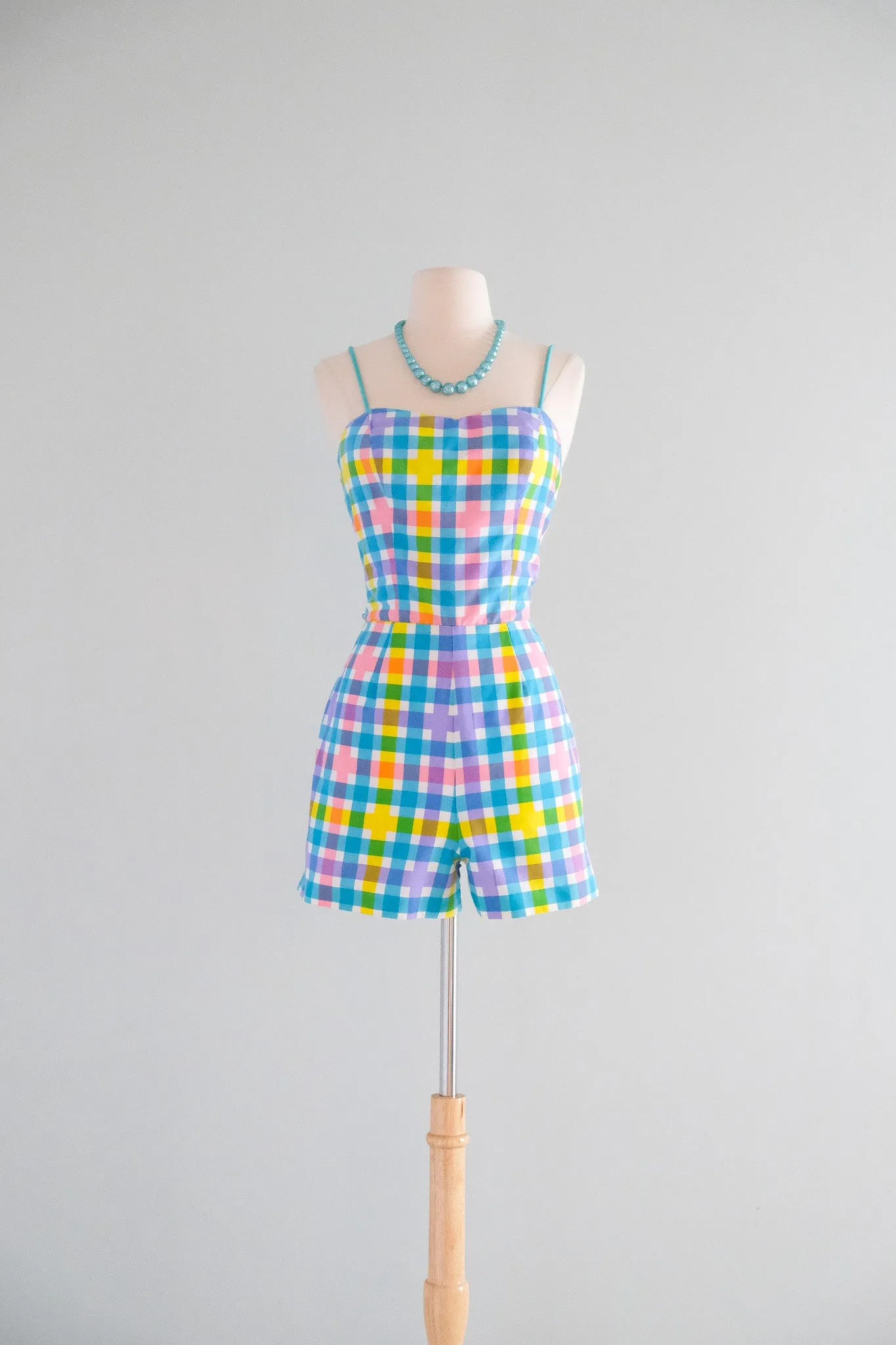 Amazing 1960’s Colorful Plaid Playsuit / Sz S/M