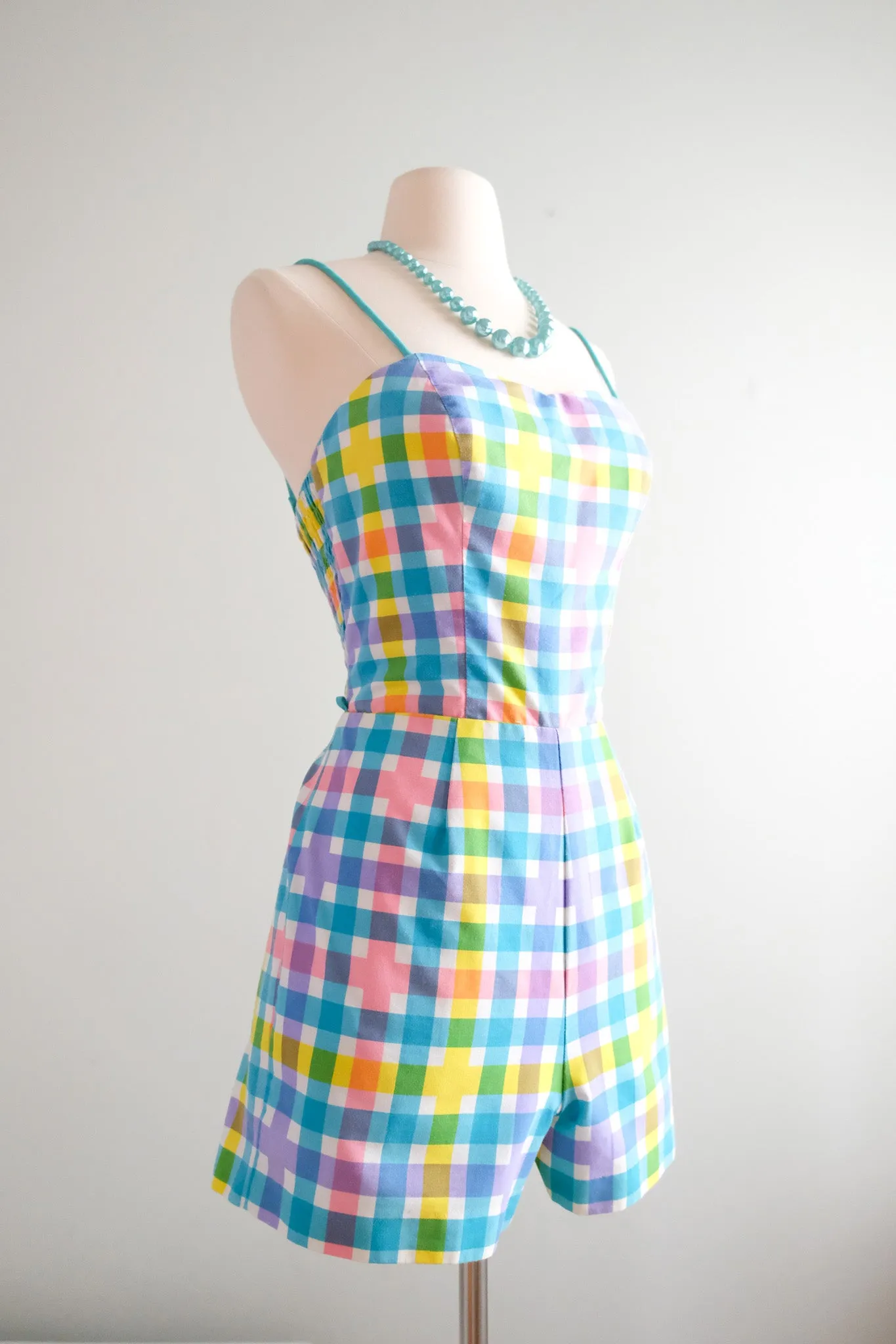 Amazing 1960’s Colorful Plaid Playsuit / Sz S/M