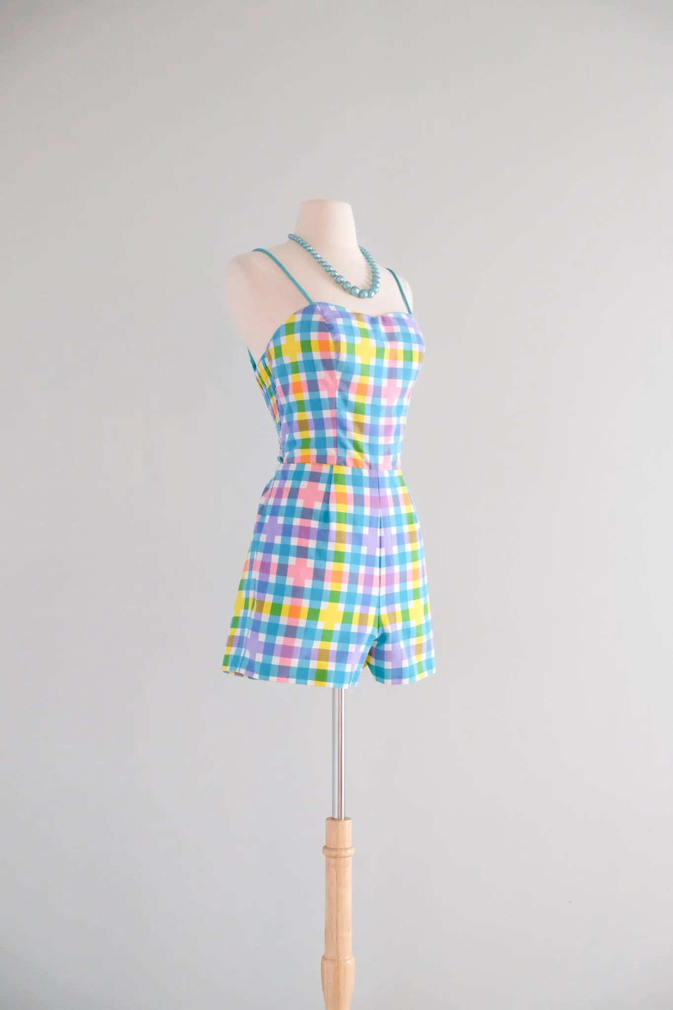 Amazing 1960’s Colorful Plaid Playsuit / Sz S/M