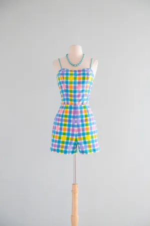 Amazing 1960’s Colorful Plaid Playsuit / Sz S/M