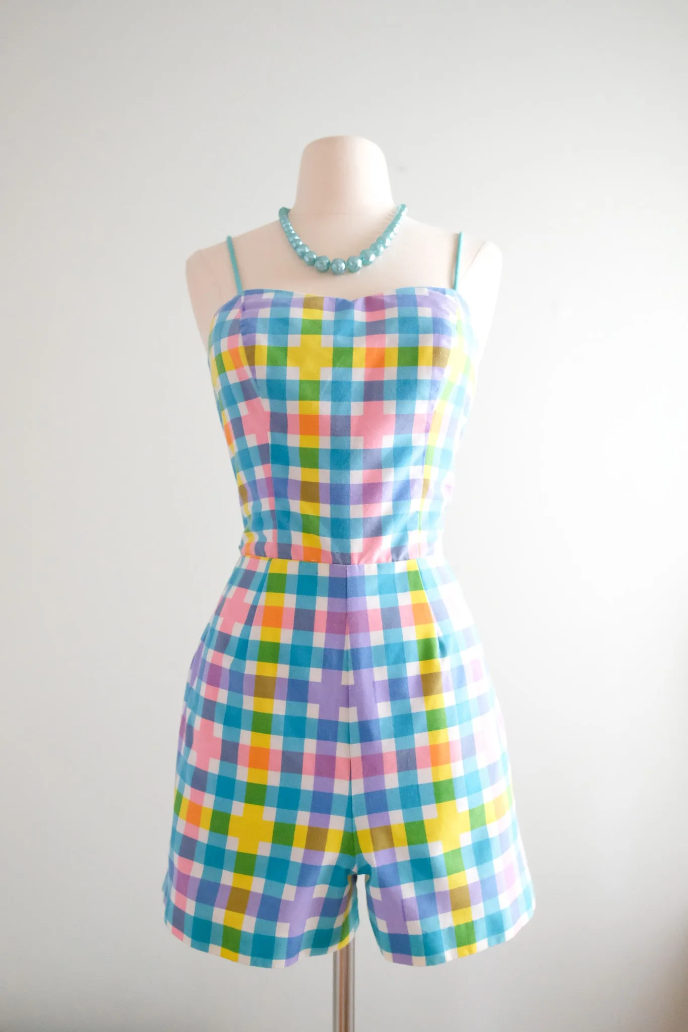 Amazing 1960’s Colorful Plaid Playsuit / Sz S/M