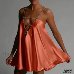 Amy Fashion - Solid Hollow V-neck A-line Mini Flared Dress