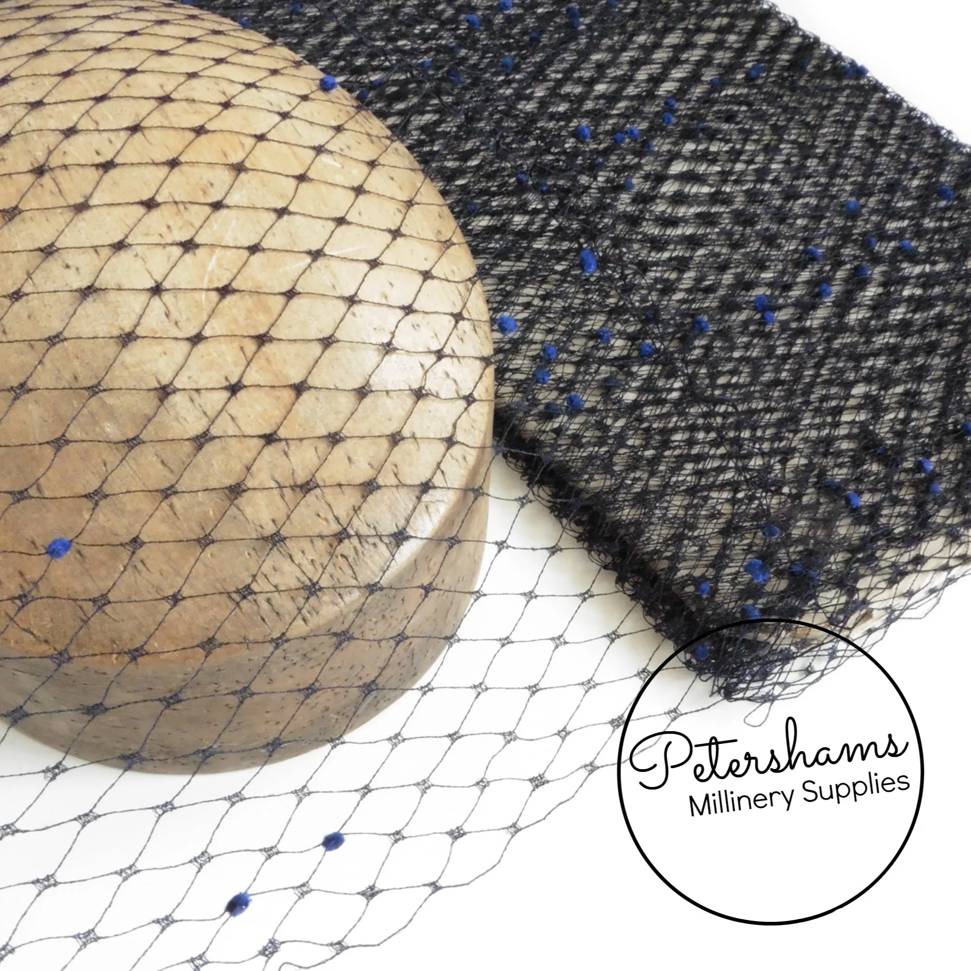 'Anastasia' Vintage 1940s/50s Dark Navy Blue Veiling with Royal Blue Dots - 1m