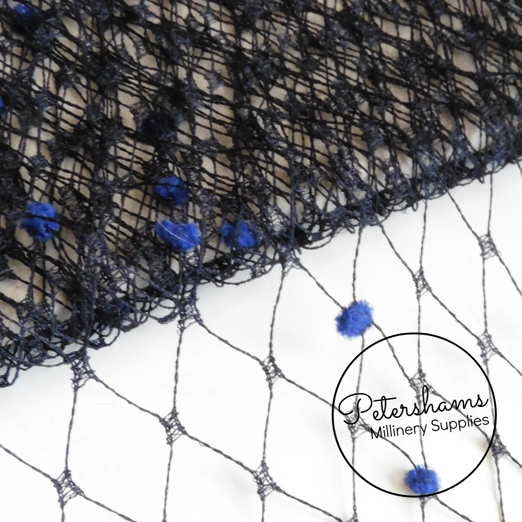 'Anastasia' Vintage 1940s/50s Dark Navy Blue Veiling with Royal Blue Dots - 1m