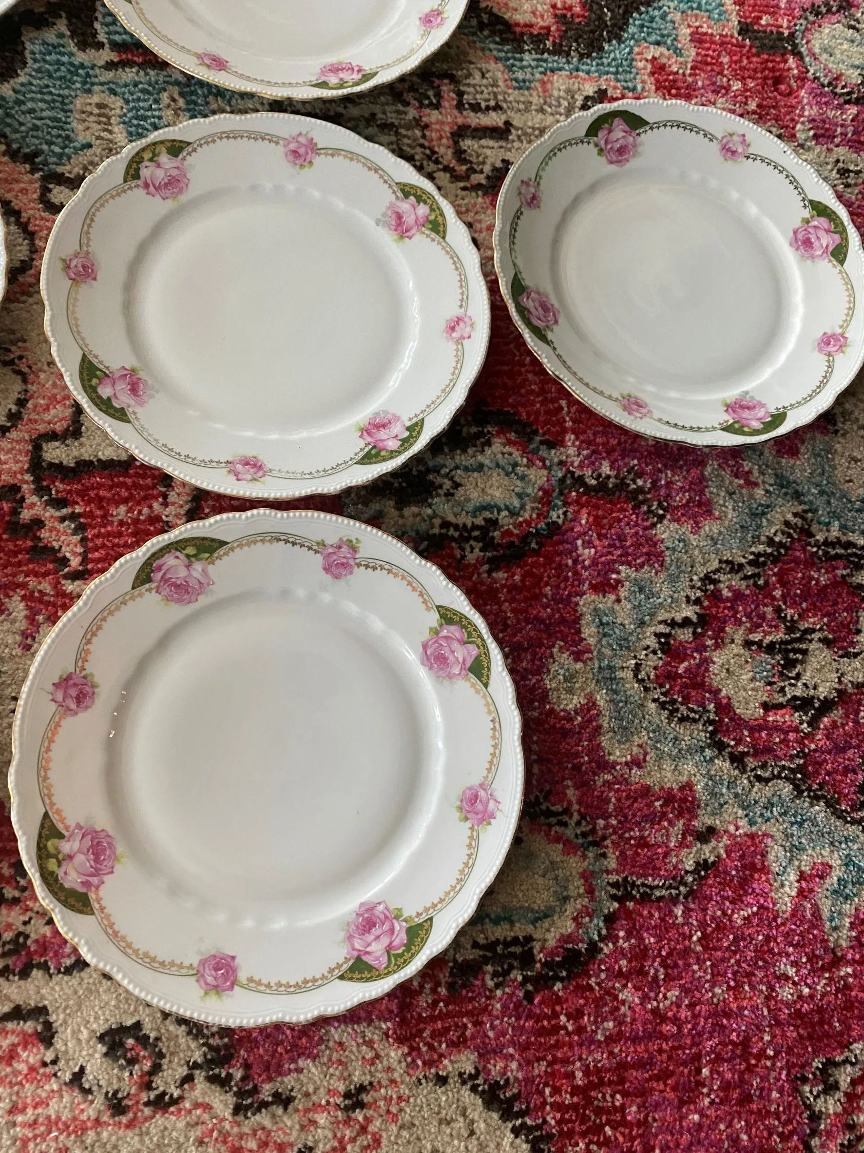 Antique Vintage Pink Plates - Set of 7 Ophelia, Austria