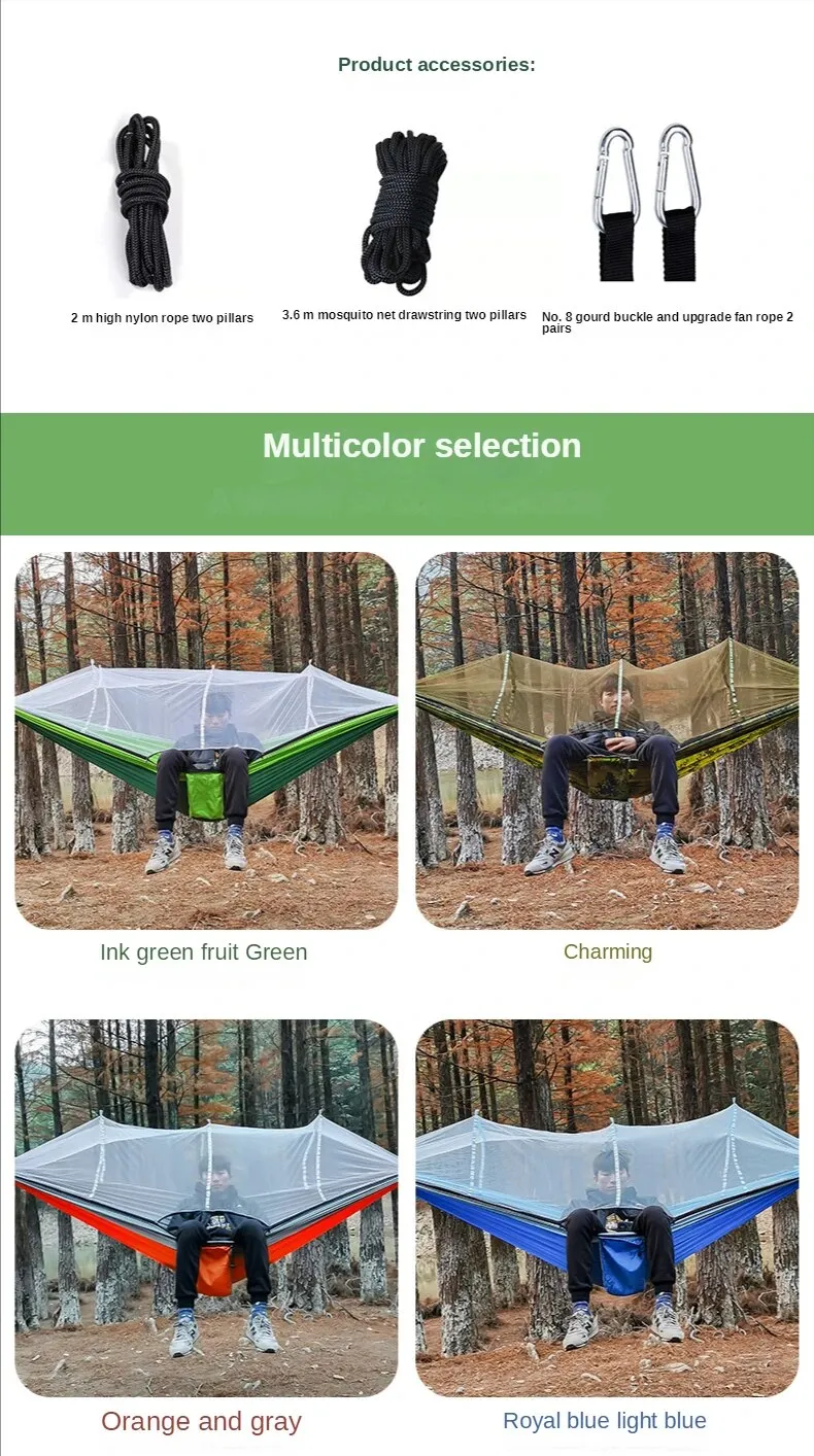 Anypack Camping Swing Chair Green Outdoor Mosquito Net Hammock Anti-Mosquito Nylon Parachute Cloth Indoor Swing Chair Portable Camping Supplies