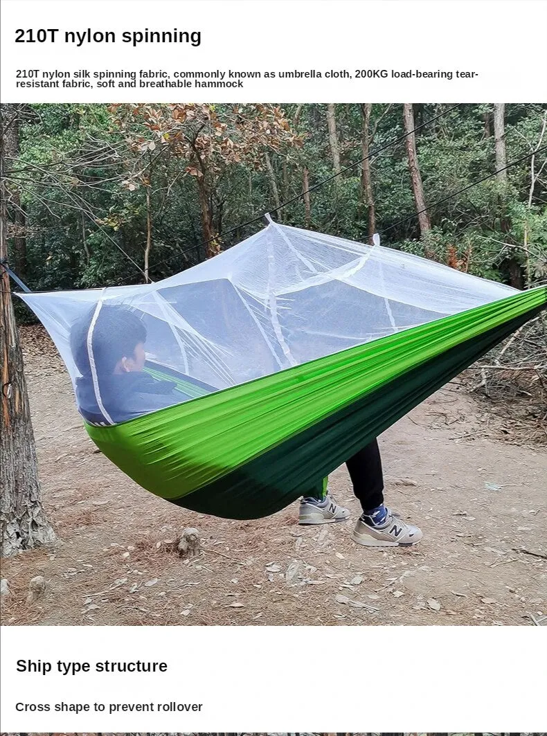 Anypack Camping Swing Chair Green Outdoor Mosquito Net Hammock Anti-Mosquito Nylon Parachute Cloth Indoor Swing Chair Portable Camping Supplies