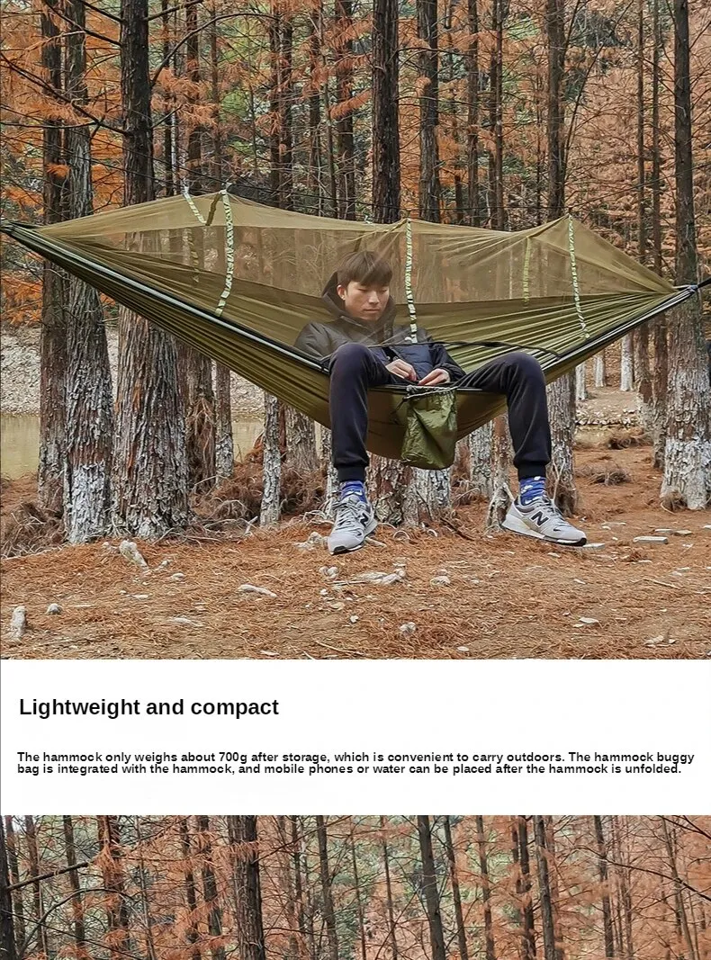 Anypack Camping Swing Chair Green Outdoor Mosquito Net Hammock Anti-Mosquito Nylon Parachute Cloth Indoor Swing Chair Portable Camping Supplies