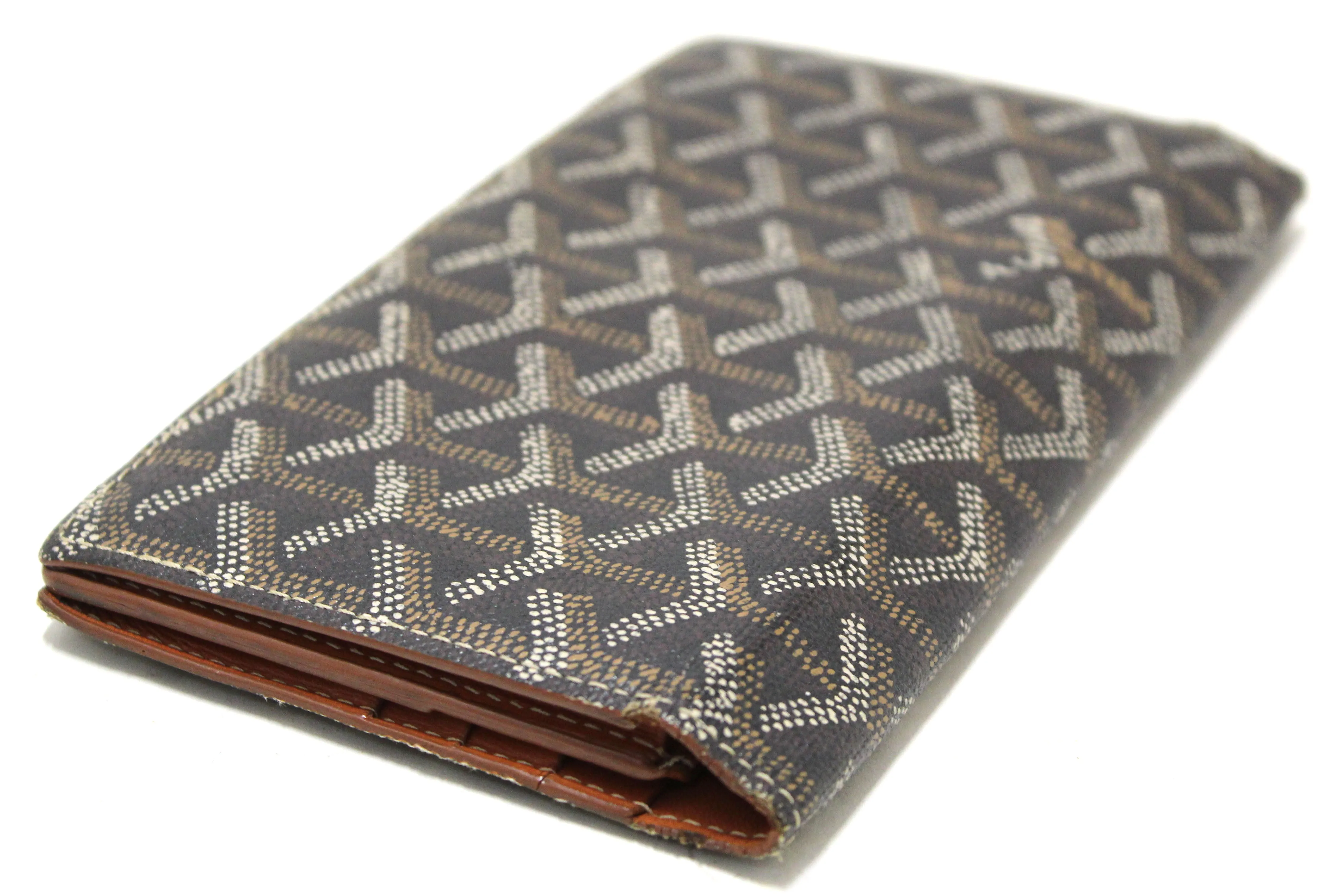 Authentic Goyard Black Goyardine Richelieu Black and Brown Long Wallet