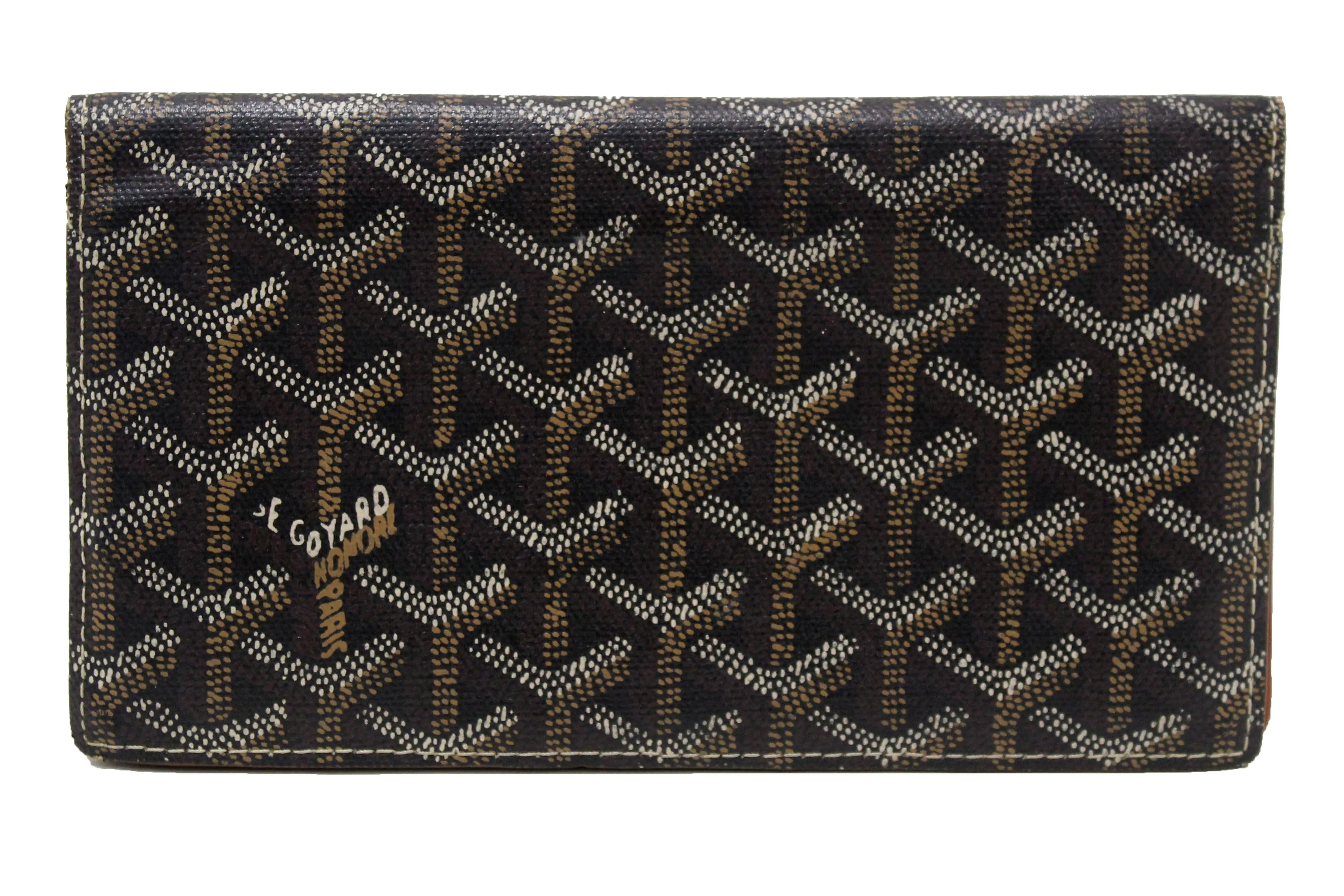 Authentic Goyard Black Goyardine Richelieu Black and Brown Long Wallet