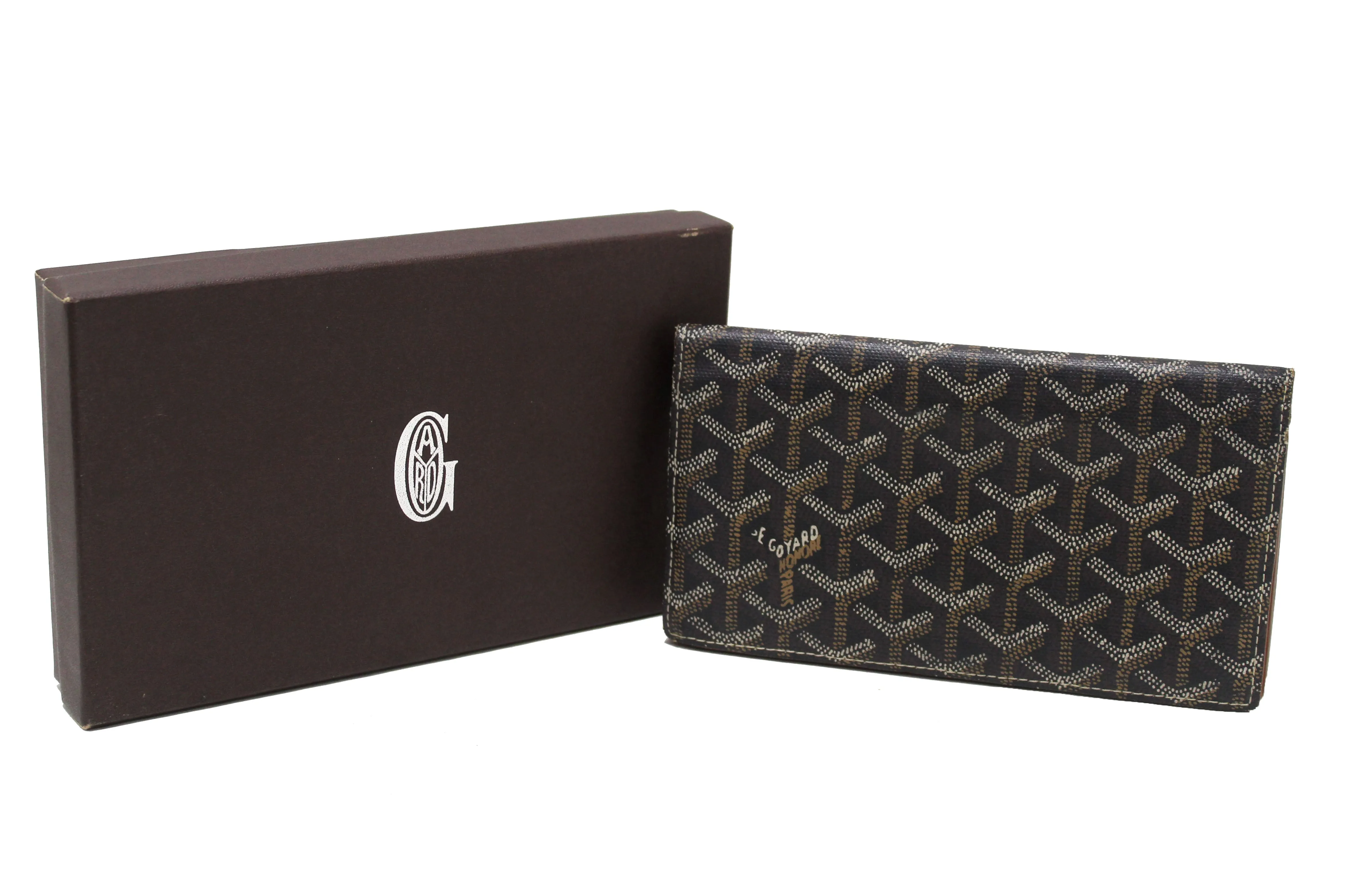 Authentic Goyard Black Goyardine Richelieu Black and Brown Long Wallet