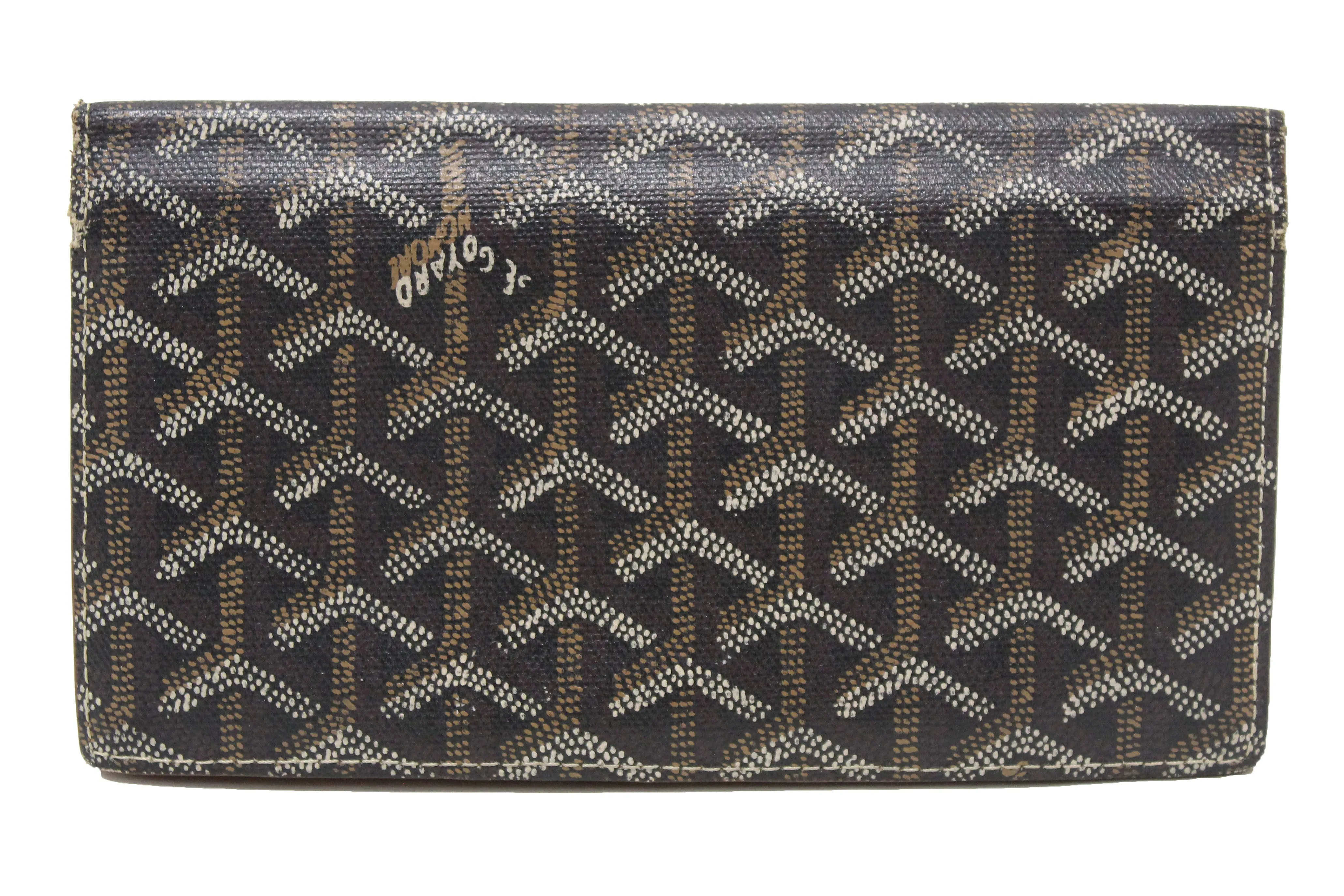 Authentic Goyard Black Goyardine Richelieu Black and Brown Long Wallet