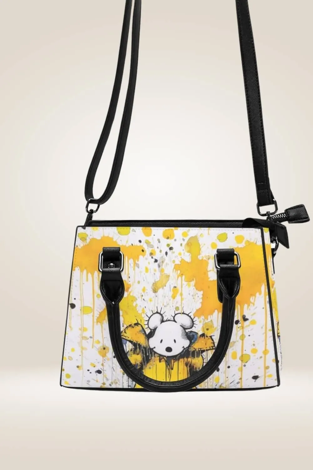 Bear In Yellow Coat White Satchel Bag