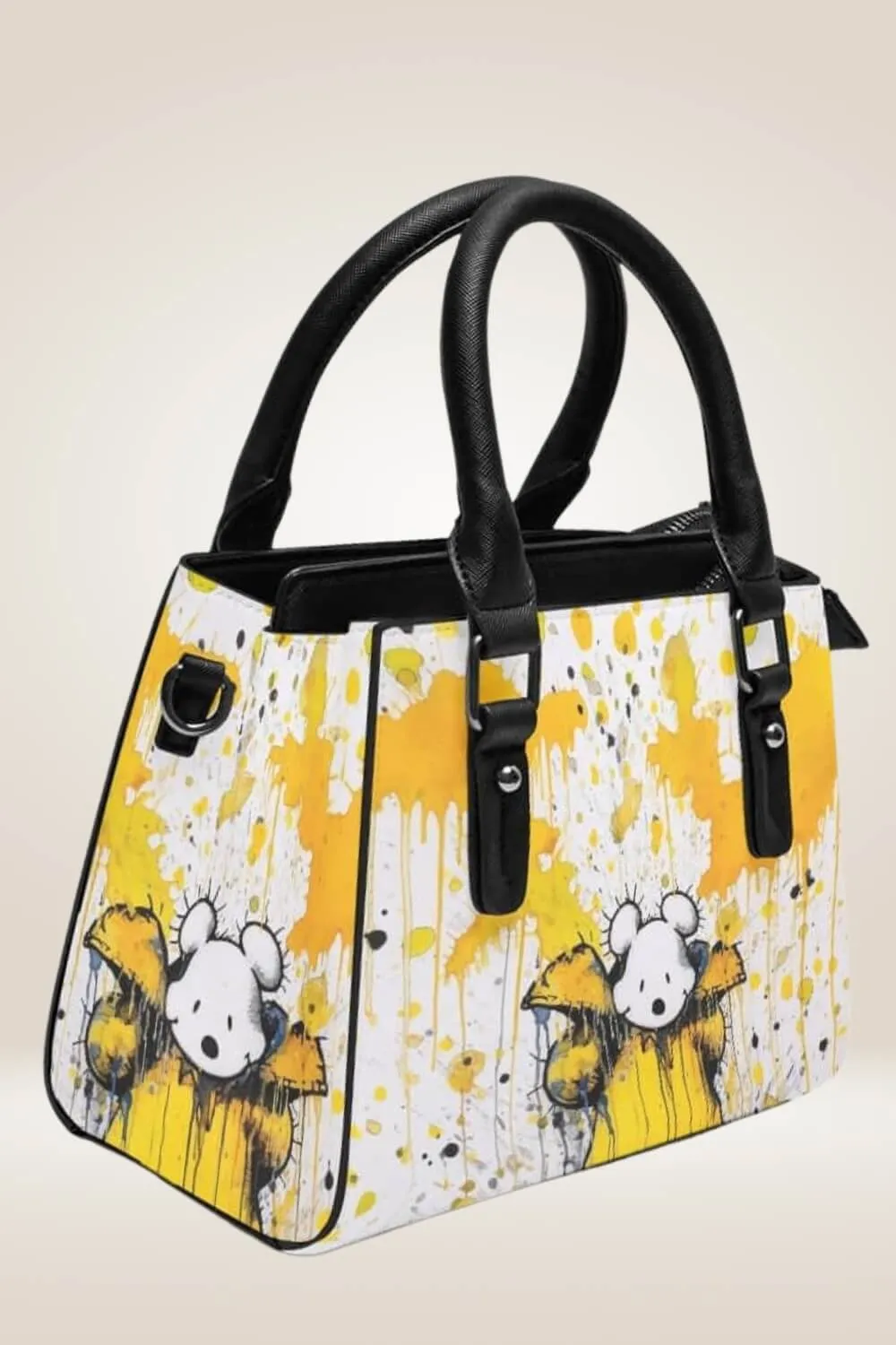 Bear In Yellow Coat White Satchel Bag