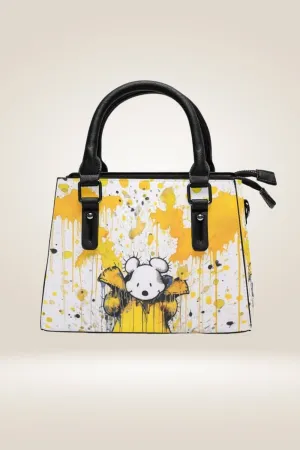 Bear In Yellow Coat White Satchel Bag