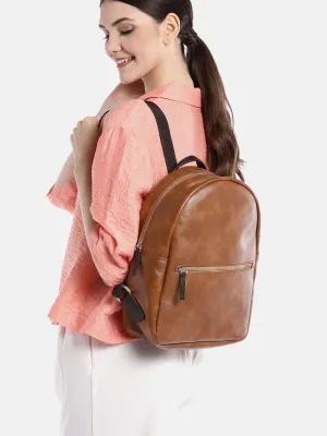 Berrylush Women Solid Brown PU Medium Size Backpack