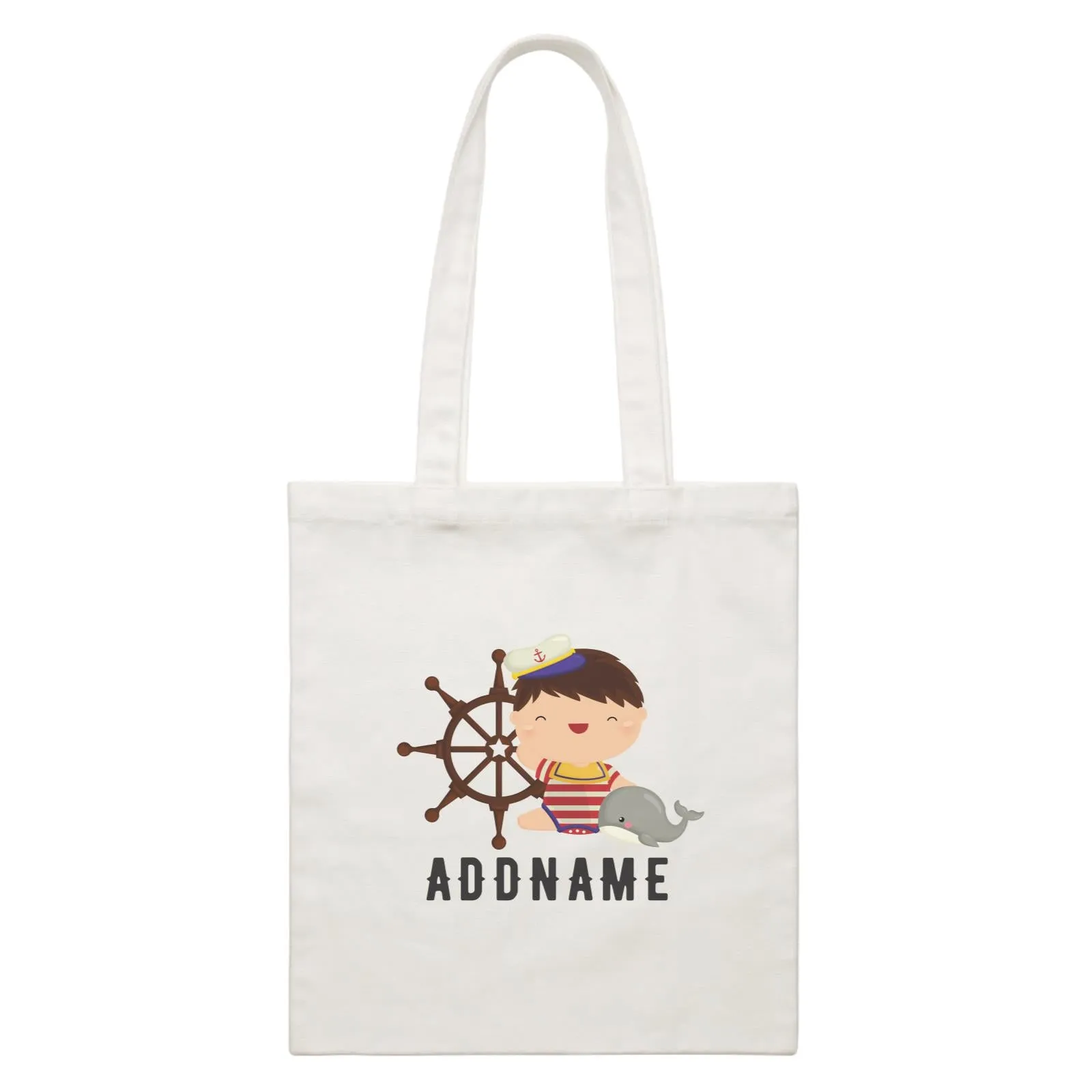 Birthday Sailor Baby Boy Ship With Wheel Addname White Canvas Bag