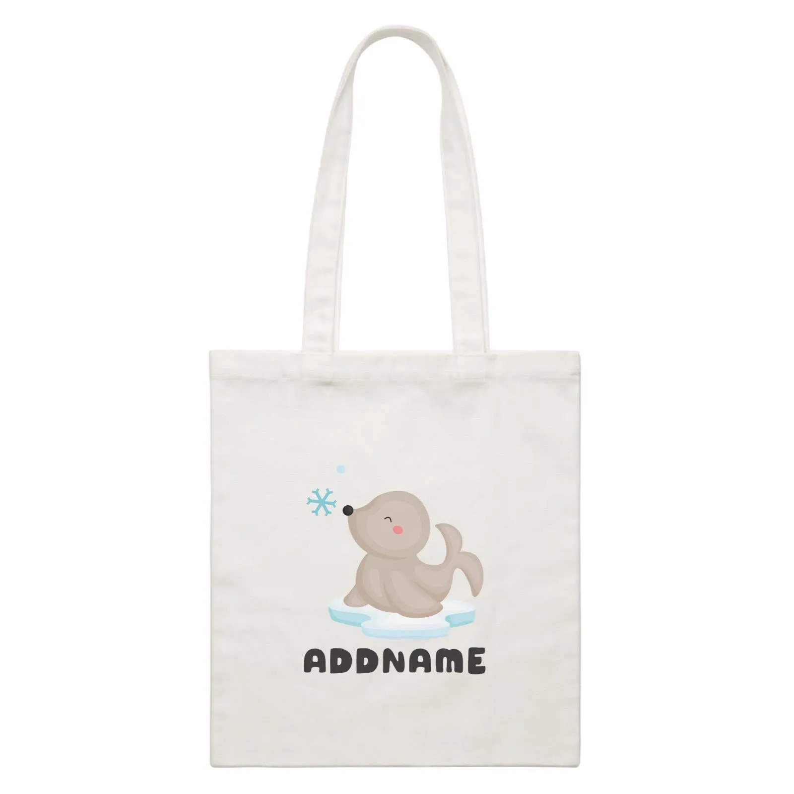 Birthday Winter Animals Happy Snow Seal Addname White Canvas Bag