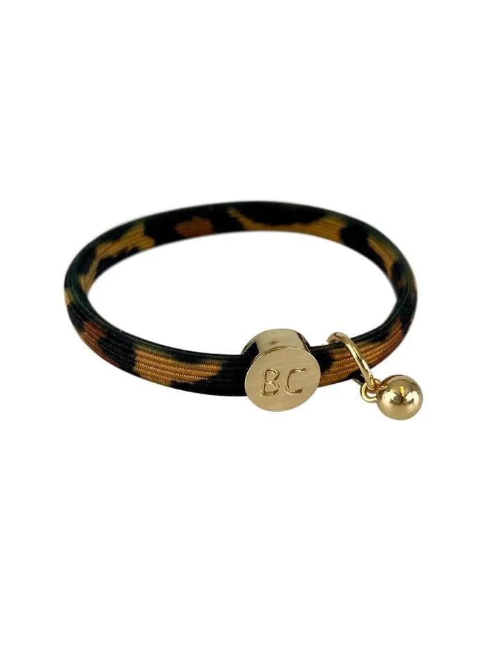 Black Colour S Elastic Hair Tie/Bracelet Camel Tan Animal Print With Gold Ball 6740 LE