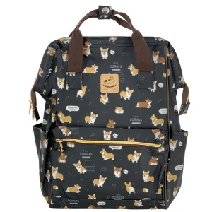 Black Corgi Puppy Large Opening Backpack