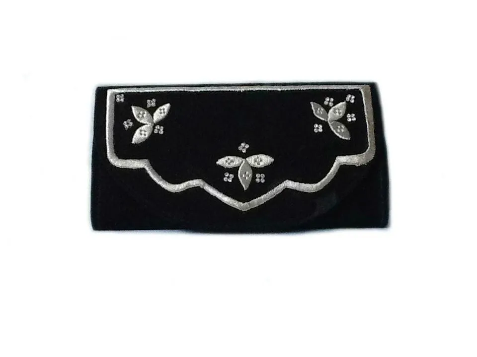 Black Embroidered Velvet Bag