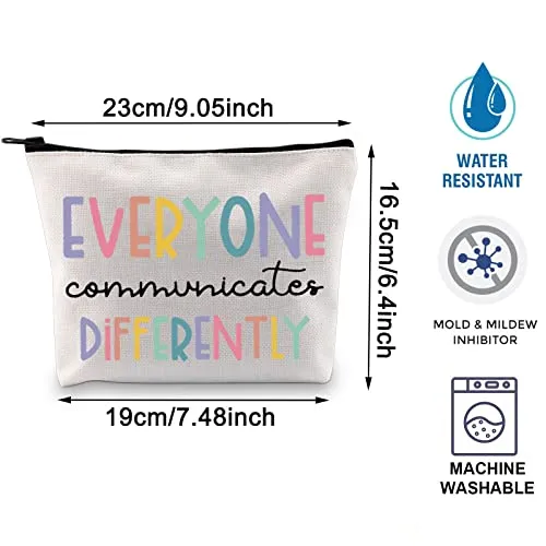 BLUPARK Autism Support Gift Speech Language Pathologist Gift SLP Gifts Autism Aware Makeup Bag Speech Therapy Zipper Bag (everyone communicates differently)