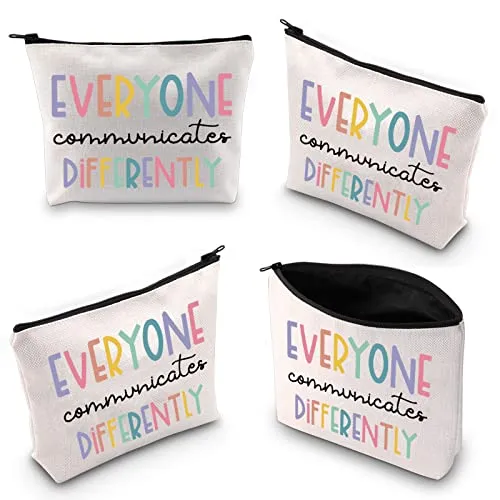 BLUPARK Autism Support Gift Speech Language Pathologist Gift SLP Gifts Autism Aware Makeup Bag Speech Therapy Zipper Bag (everyone communicates differently)