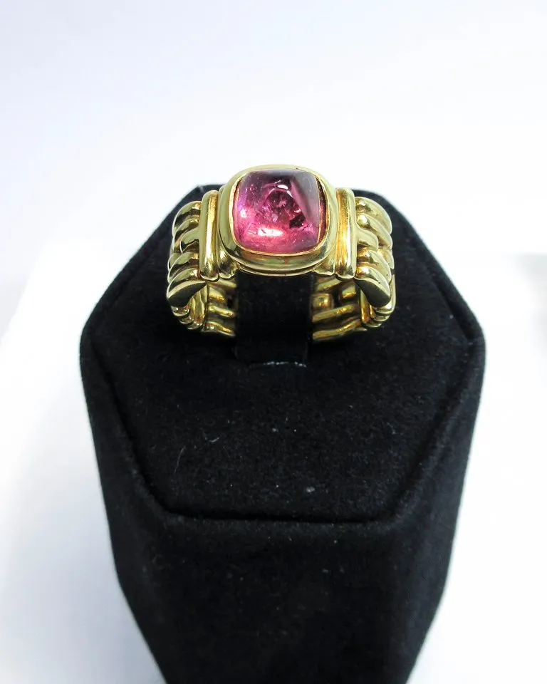 BVLGARI 18 Karat Yellow Gold Sugar Loaf Tourmaline Ring Size 5 1/2