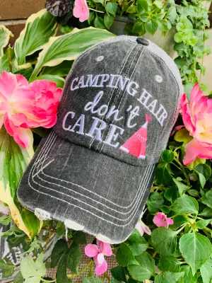 Camping hats CAMPING hair dont care Embroidered distressed trucker cap