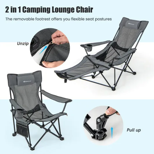 Camping Lounge Chair with Detachable Footrest Adjustable Backrest-Gray