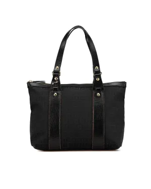 Canvas Handbag with Leather Trim and Top Zip Closure